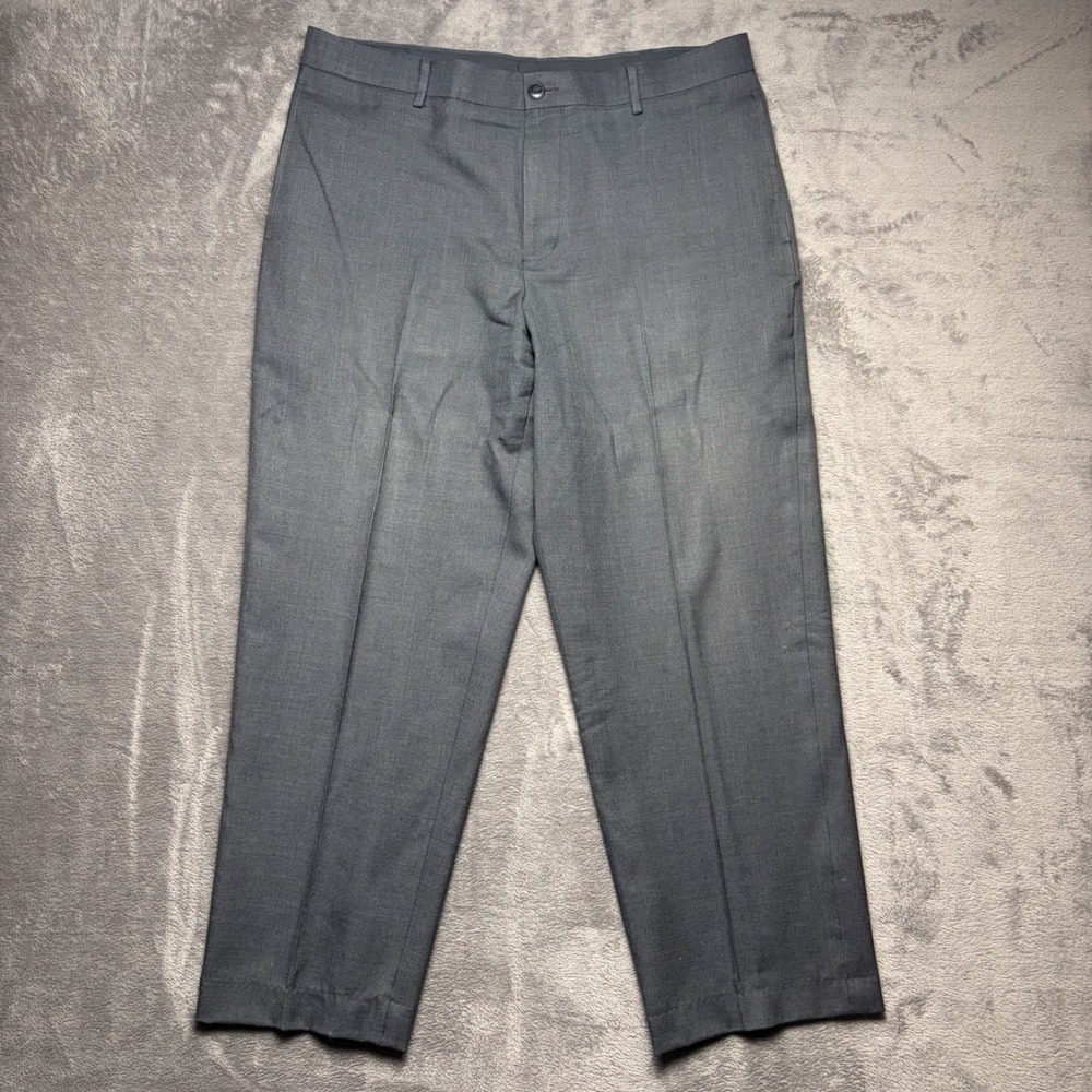 Vintage L.L. Bean Pants Men 37W Gray 100% Wool Dress Trousers Flat Front Classic